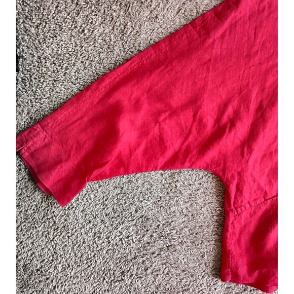 Chico's Dolman 100% Linen Top Size 3 XL Red Lagenlook Crop Boxy Coastal - Picture 5 of 6